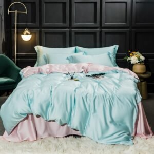 Duvet cover with Bue and Pink 2 color Fresh Simple style Bedding Set Queen King size High Thread Count Long Staple Bed sheet set 1