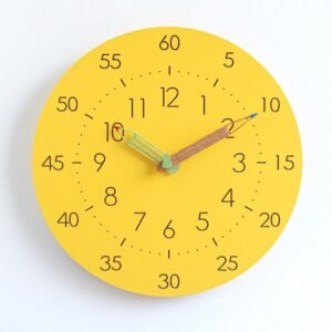 Brief Yellow Creative Wall Clock Livingroom Silent Wooden Wall Clock Minimalist Modern Zegar Scienny Kids Wall Clock LL50WC 1