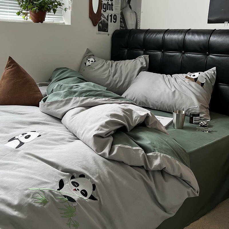 100%Cotton Panda Duvet Cover Set Double Queen 4Pcs Bedding Set for Boys Girls,Animal Comforter Cover Bed Sheet Pillowcases 6