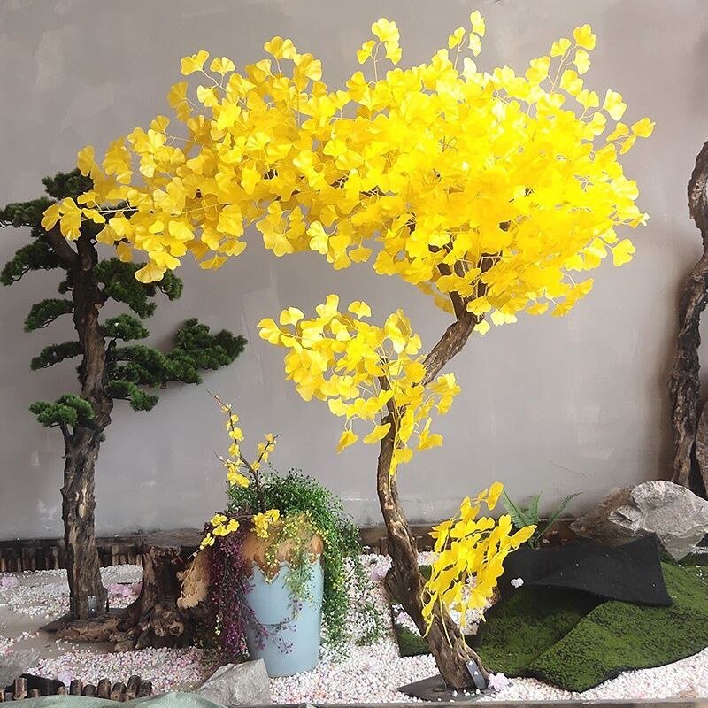60cm 12pcs Artificial Ginkgo Leaves Silk Plants Fake Ginkgo Branch Plastic Autumn Yellow Leaf Bouquet For Home Wedding DIY Decor 1