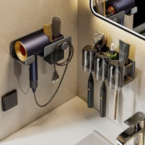 Hair Dryer Holder Bathroom Shelf Makeup Storage Organizer Aluminum Alloy Wall Shelf Bathroom Accessories 1