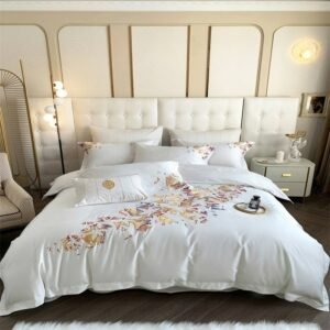 4Pcs Luxury Geometric Shabby Chic White Duvet Cover Set Embroidery Boho Bedding Set Double Queen King size Bed Sheet Pillowcases 1