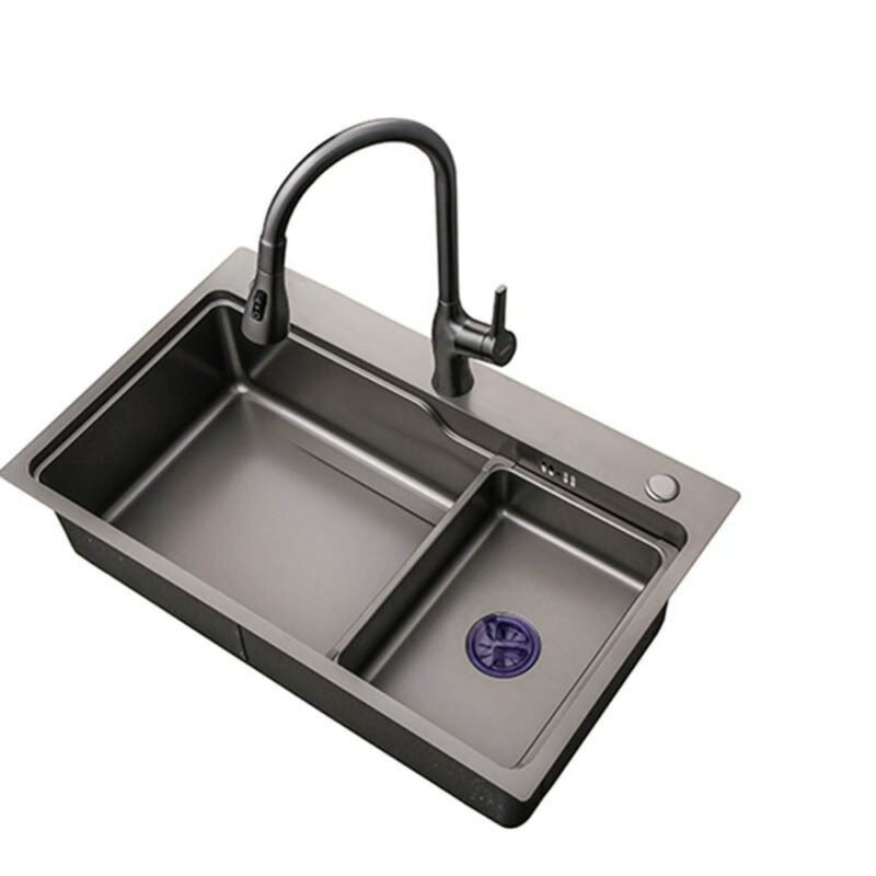 Large Size Nano Wash Basin Single Kitchen Sink 304 Stainless Steel Black Gray Bowl Kitchen Sinks Set Home Handmade Thickened 6