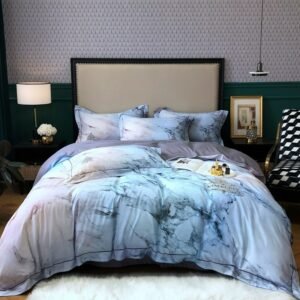 Gray Marble printed Luxury Chic Bedding set 1000TC Egyptian Cotton Soft Duvet cover Bed Sheet Pillowcases Queen King size 4Pcs 1