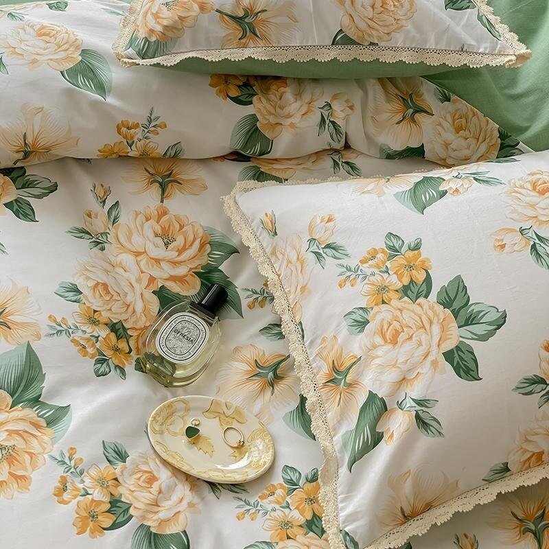 Farmhouse Country Style 4Pcs Delicate Lace Duvet Cover Set 100%Cotton Ultra Soft Girls Queen Bedding set Bed Sheet Pillowcases 5