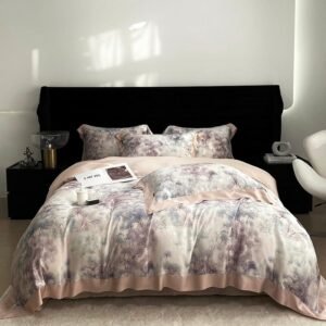 100%Eucalyptus Lyocell Silky Soft Cooling Duvet Cover with Corner Ties Vintage Leaves flowers 4Pcs Bedding Bed Sheet Pillowcases 1