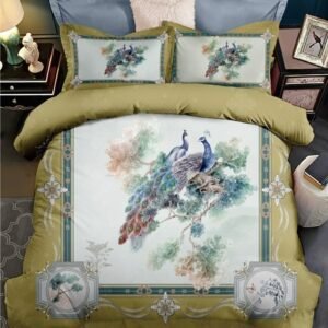 Chinoiserie Chic Peacock Tree Branches Duvet Cover set 100%Long Staple Cotton Queen King 4Pcs Bedding Set Bed Sheet Pillowcases 1