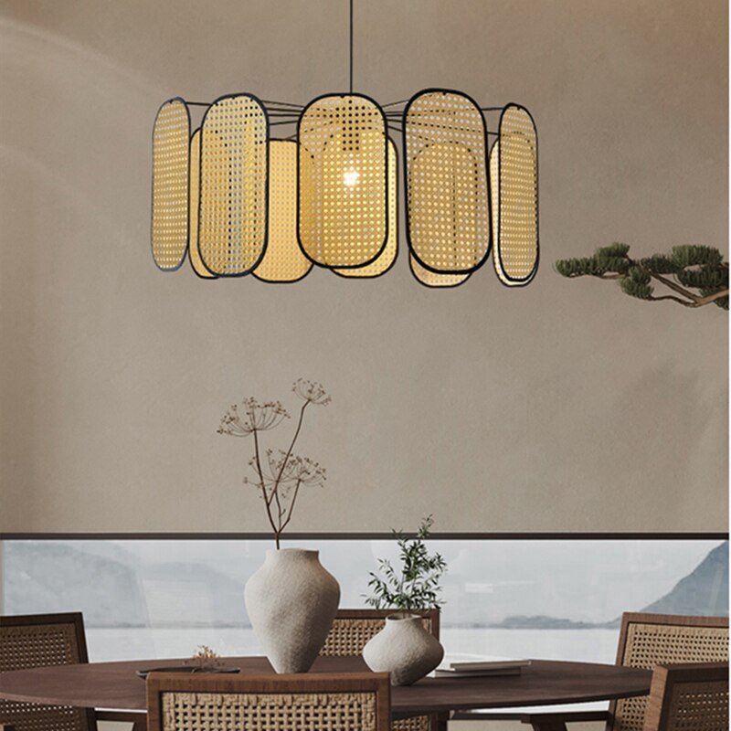 New Chinese Style Rattan Art Ceiling Chandeliers For Restaurant Living Room Hanging Lamp Bedroom Lighting Fixtures E27 Bulb 3