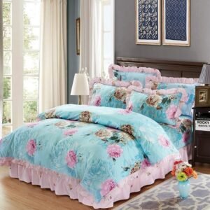 Pink Peony Floral Duvet Cover set with Zipper 100%Cotton 4/6Pcs Bedding Set Coverlet Bedspread Comforter Cover Pillow shams 1
