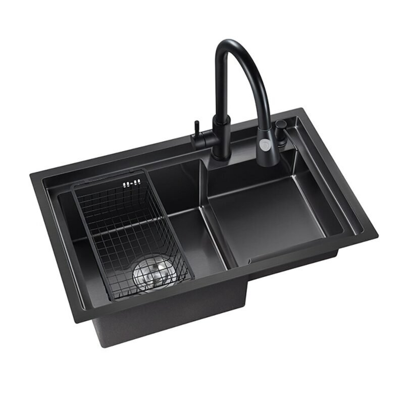Kitchen Sink 304 Stainless Steel Black Nano Kitchen Sink Thicken Hand-Made Vegatable Basin With Drain Accessories Undermount 5