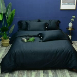 Solid Color Black Duvet Cover set 100%Cotton 600TC Soft Bedding Set King Double Queen Single Comforter Cover BedSheet Pillowcase 1
