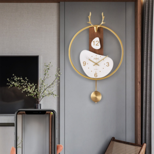 Silent Luxury Wooden Pendulum Wall Clock Living Room Deer Metal Nordic Wall Clock Giant Modern Design Zegar Scienny Home Decor 1