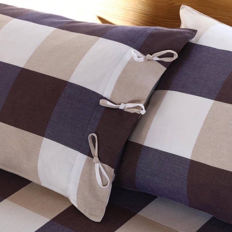 100%Cotton Coarse Cloth Striped Plaid Duvet Cover with Bowknot Bow Ties Soft Linen Feel Chic Country Bedding Sheet Pillowcases 5