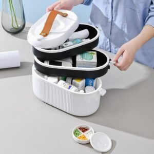 3 Layers Rotary First Aid Kit Organizer Home Portable Medicine Pill Box Storage with Lock Large Container Family Emergency 1