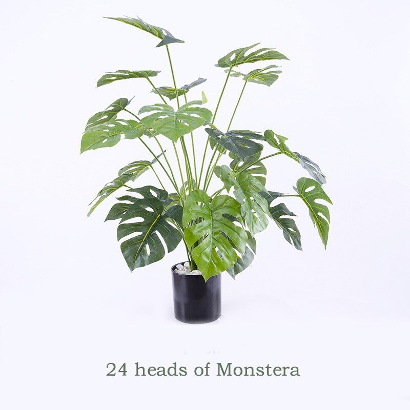 75cm 24Heads Tropical Monstera Plants Large Artificial Palm Tree Plastic Green Leaves Fake Turtle Foliage For Home Party Decor 4