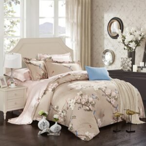 100% Cotton soft bed linen set flowers birds print Bedding sets king queen size Bed set bed sheet set duvet cover Pillow sham 1