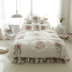 Korean style bedding set Three-dimensional flower print duvet cover ruffle bed sheet princess wedding bedroom textile 4/6pcs 1