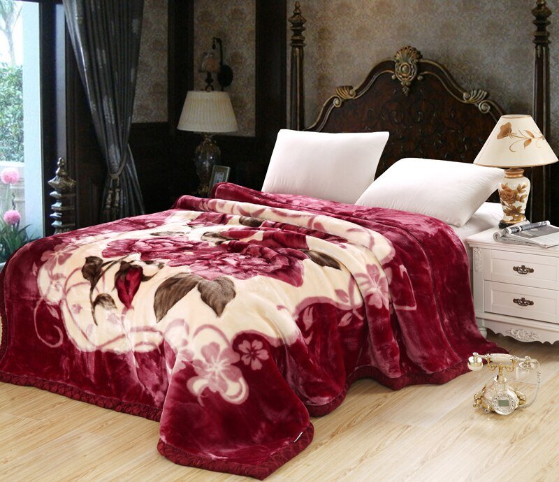 Blossom Flowers printed Faux Fur Fleece Throw Blanket Ultra Sof Warm Thick Bedspread Luxury Bed cover set 3