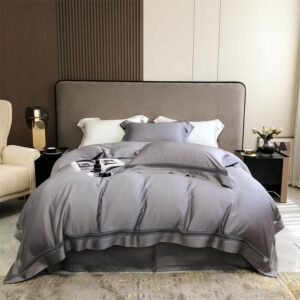 Premium Grey Hollow out Border Duvet Cover Soft 1000 Egyptian Cotton Luxury Champagne 4Pcs Bedding set Fitted Sheet Pillow shams 1
