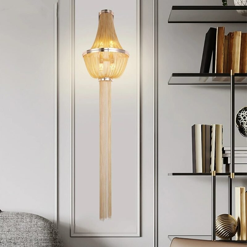 NEW Long Aluminum Chain Sconce For Aisle LOFT Mirror Bedroom TV Wall Lamp LED Lighting Gold Silver Italian Vanity Decoration 3