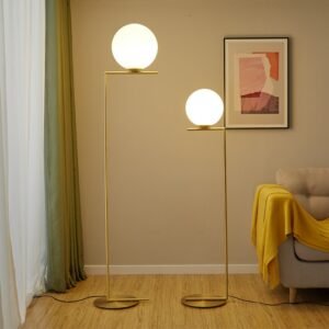 Nordic Light Luxury Simple Glass Gall Brass Long Pole Standing Lamp Corner LED Floor Lamp Living Room Bedroom Decorative Lamps 1
