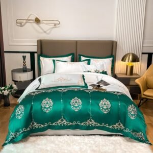 Cotton Satin Vintage Embroidery Green White Patchwork Comforter Cover Double Queen Bedding Set Duvet cover Bed Sheet Pillowcases 1