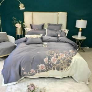 Chic Embroidery Blossom White Grey Patchwork Duvet Cover Luxury Silk Satin Cotton Soft Bedding set Bed Sheet Pillowcases 1