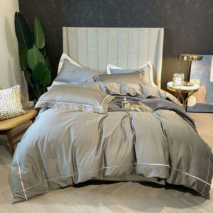Beige Gray Duvet Cover set King Queen Simple Style Embroidery Hotel 800TC Egyptian Cotton 1 Duvet Cover 2 Pillowcases 1Bed Sheet 1
