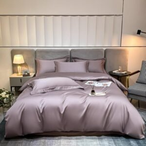 Super King Family size Purple Gray Plain Bedding Set 1000TC Long Staple Cotton Premium Quality Duvet cover Bed Sheet Pillowcases 1
