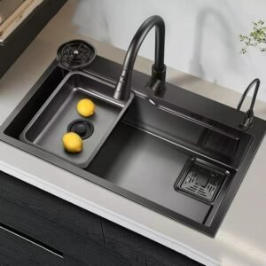 Large Size Nano Wash Basin Single Kitchen Sink 304 Stainless Steel Black Gray Bowl Kitchen Sinks Set Home Handmade Thickened 1