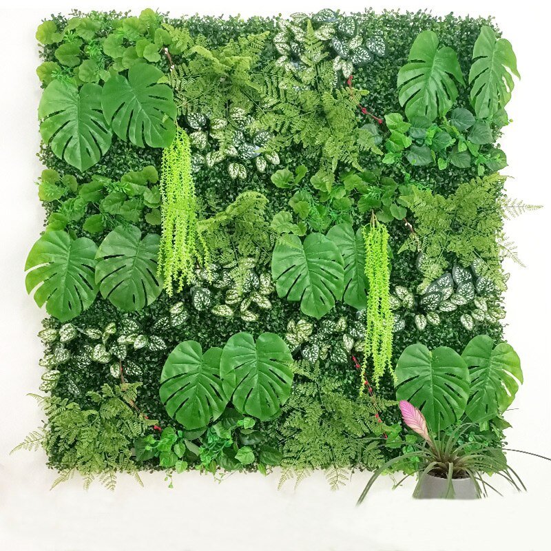 60x40cm Artificial Plants Wall Tropical Palm Leaves Lawn Fake Monstera Foliage Grassland Plastic Green Sward for Wedding Garden 1