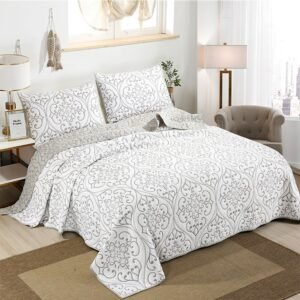 3Pcs Vintage Embroidery Bedspread Quilt 2 Pillow shams Twin Queen 100% Cotton Reversible Ultra Soft Coverlet for All Season 1