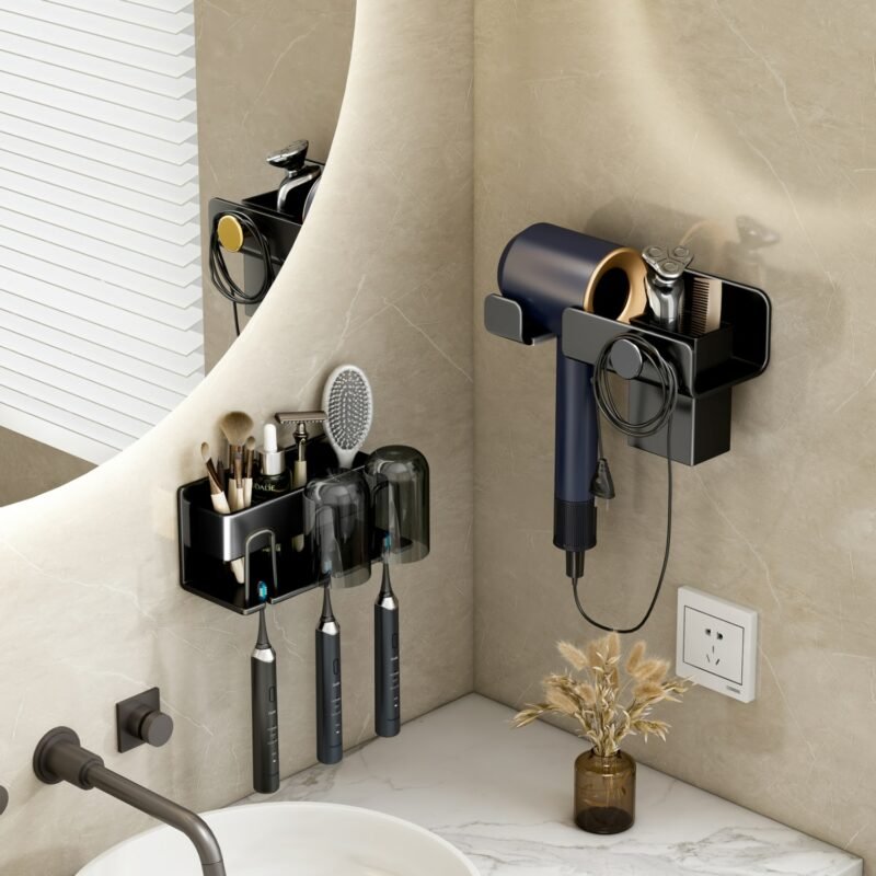 Hair Dryer Holder Bathroom Shelf Makeup Storage Organizer Aluminum Alloy Wall Shelf Bathroom Accessories 3