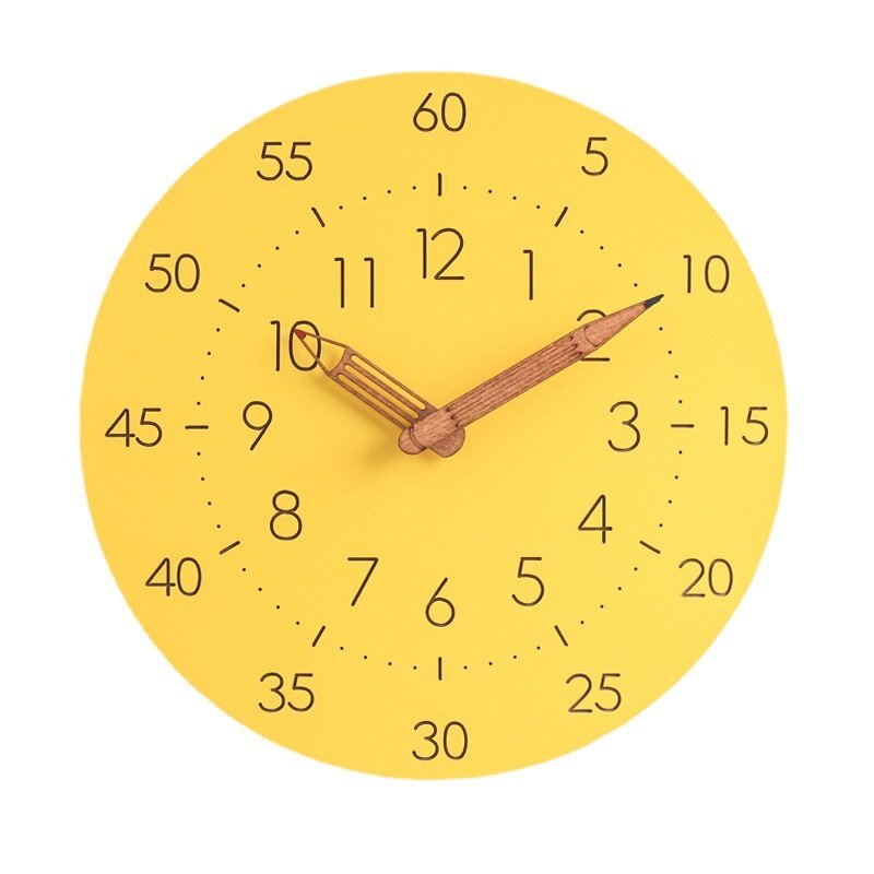 Brief Yellow Creative Wall Clock Livingroom Silent Wooden Wall Clock Minimalist Modern Zegar Scienny Kids Wall Clock LL50WC 3