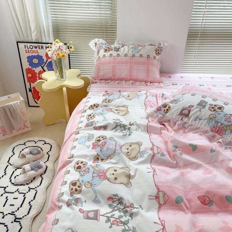 100%Cotton Kawaii Cute Toy Bears Bedding se1Duvet Cover with Zipper 1Bed Sheet 2Pillowcases Queen Double size for Boys Girls 6
