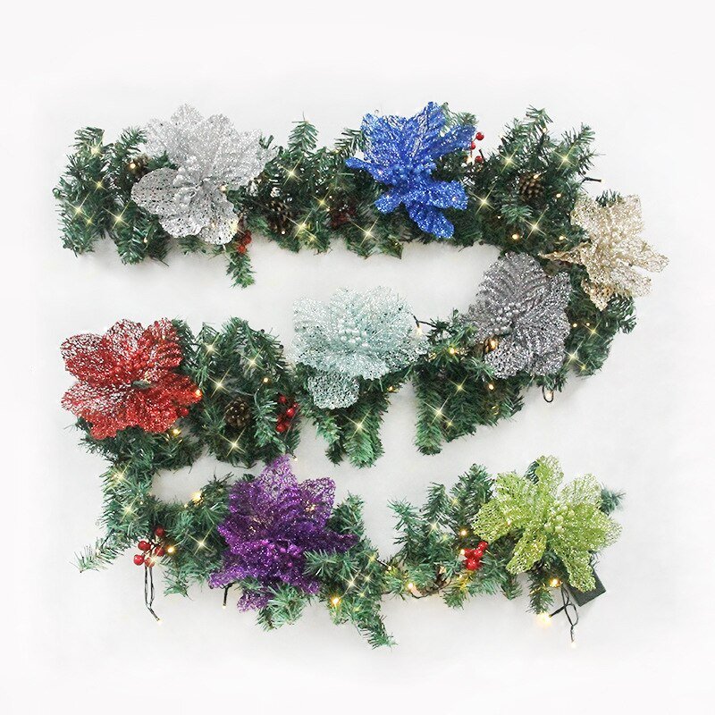 2.7m Artificial Christmas Garland With Lights Wall Hanging Plants Vine Fake Xmas Wreath Ornaments For Home Fireplace Party Decor 3