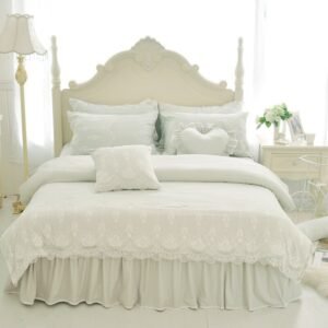 4/7Pcs Princess style luxury bedding sets queen king size duvet cover set bed skirt set pillowcase silk+cotton+lace bedclothes 1