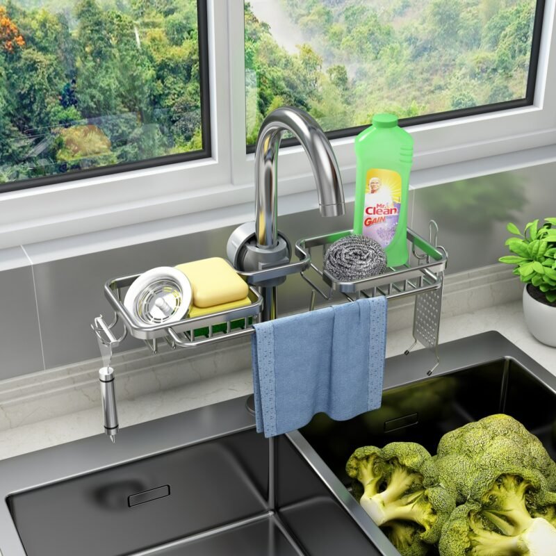 Kitchen Sponge Storage Sink Basket  Bathroom Shelf Without Drilling Shampoo Rack Shower Shelf Bathroom Accessories 2