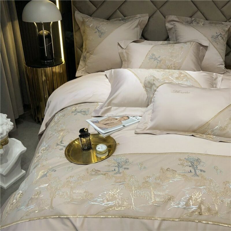 Chic Ivory Cream Macrame Wide Lace Duvet Cover set Luxury1000TC Egyptian Cotton Soft Bedding set Bed Sheet Pillow Shams 4/7 pcs 4