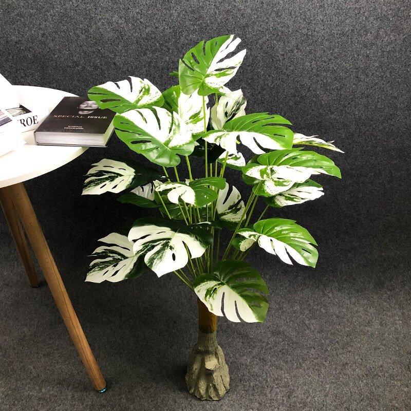 95cm 24 Forks Tropical Monstera Large Artificial Plants Fake Palm Tree Branch White Plastic Turtle Leafs For Home Garden Decor 5