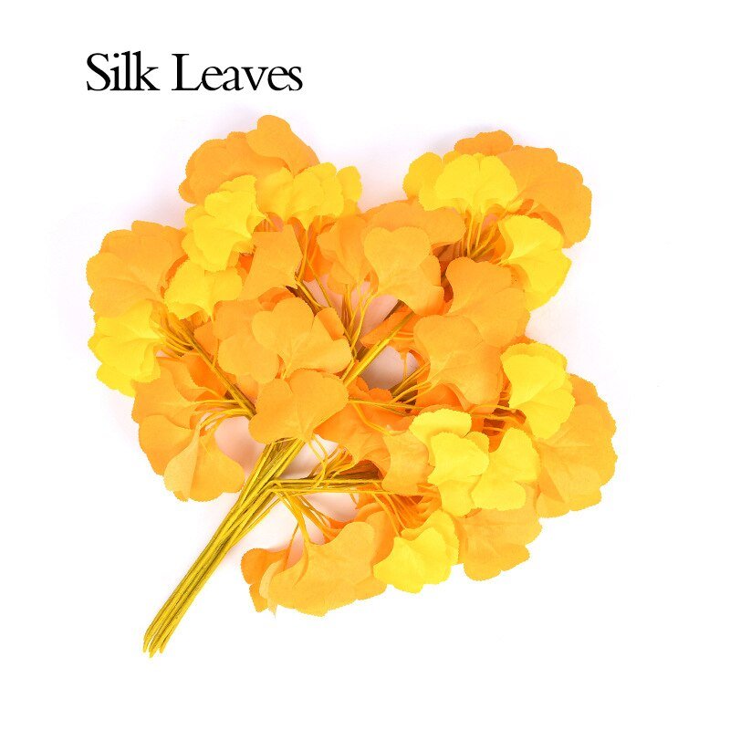 60cm 12pcs Artificial Ginkgo Leaves Silk Plants Fake Ginkgo Branch Plastic Autumn Yellow Leaf Bouquet For Home Wedding DIY Decor 2