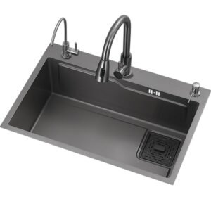 Black/Gray Kitchen Nano 304 Stainless Steel Sink Wash Basin Large Single-slot Bowl Manual Washer Sink Above Counter / Udermount 1