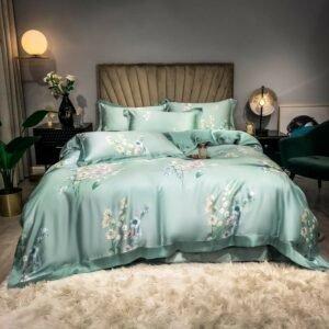 Rich Color Elegant Floral Duvet cover set Eucalyptus Lyocell Silky Soft Bed Sheet Pillowcases Bedding Set Twin Double Queen King 1
