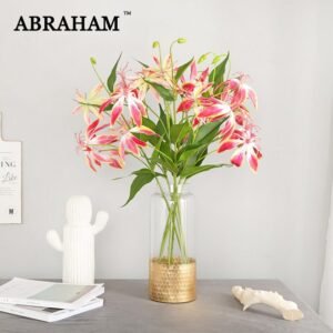 73cm 3 Heads PU Lily Bouquet Artificial Lilies Flowers Fake Renanthera Floral False Orchid Branch For Home Wedding Party Decor 1