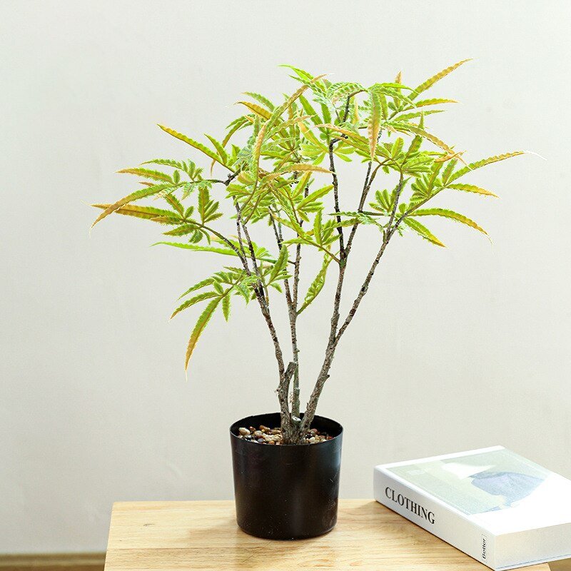 55cm Fake Palm Tree Artificial Plants Potted Plastic Fern Tree Bramch Silk Eucalyptus Leafs Desktop Bonsai For Home Office Decor 4