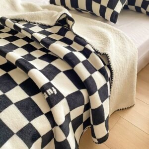 Nordic Fashion Simple Ins Wind Sofa Lunch Break Blanket Coral Fleece Blanket Single Retro Checkerboard Sofa Blanket 1