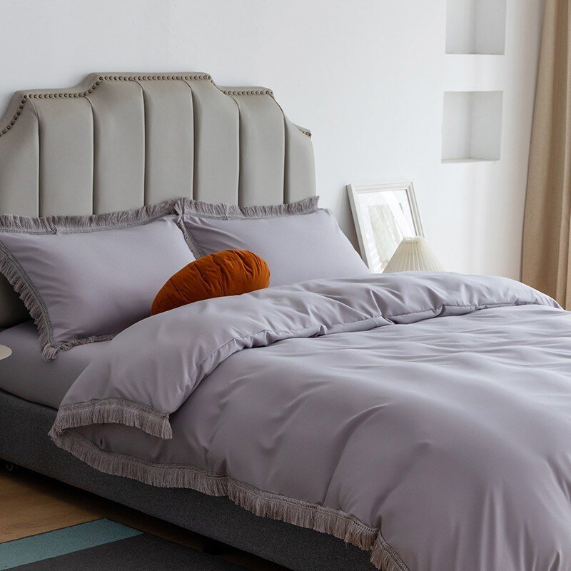 Soft Bedding White Black Tassel Duvet Cover Fringed Twin Family size Ultra Soft Microfiber Elegant Bedding Bed Sheet Pillowcase 3