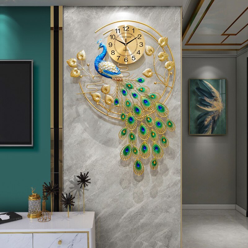 Peacock Large Wall Clocks Mechanism Creative Silent Luxury Modern Art Wall Clocks Living Room Horloge Murale Home Decor ZP50ZB 2
