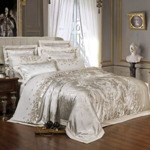 Queen King size Luxury Satin Bedding sets Silver Cotton Fitted/bed sheet set,bed set bedlinen linge de lit ropa/juego de cama 1