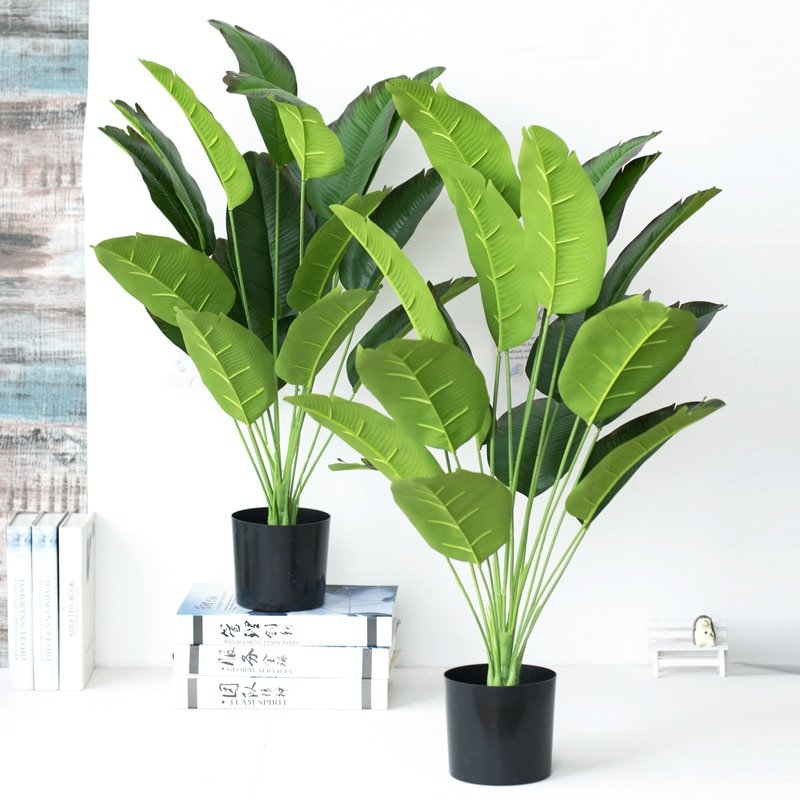 80cm 18 Forks Tropical Plants Large Artificial Banana Tree Fake Monstera Plastic Palm Tree Leaves For Home Garden Wedding Decor 3